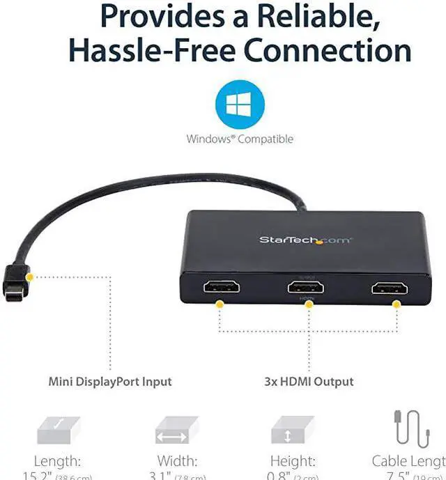 Alt view image 5 of 7 - com 3 Port Mini DisplayPort MST Hub 4K 30Hz Mini DP to HDMI Video Splitter for Multiple Monitors mDP to HDMI MSTMDP123HD Black