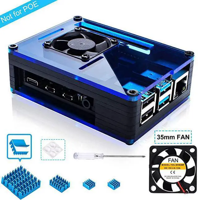 Main image of Case for Raspberry Pi 4 with Large Fan and 4 × Aluminum Heat Sinks for Raspberry Pi 4 Model BPi 4 Board Not IncludedBlackBlue