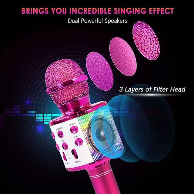 Alt view image 7 of 7 - Bluetooth 4 in 1 Karaoke Wireless Microphone with LED Lights Portable Microphone for Kids Best Gifts Toys for Kids Girls Boys and Adults Purple