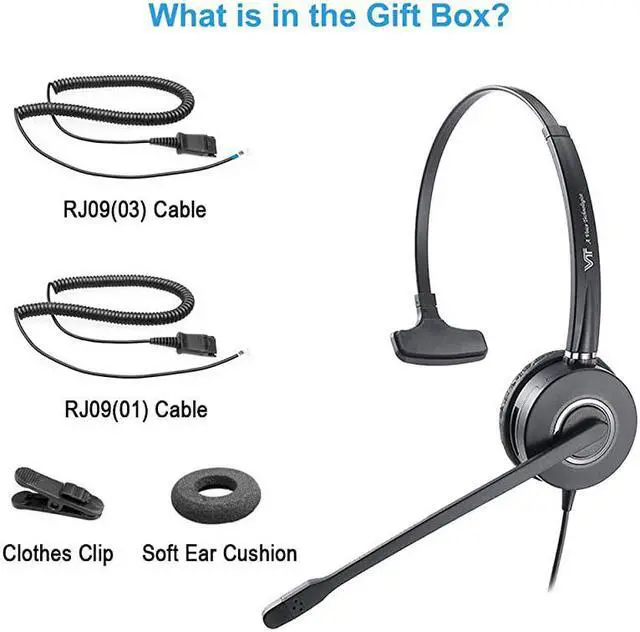 Alt view image 5 of 7 - Microphone Noise-Cancelling Headphone QD-Plantronic - Quick Disconnect Call Center IP Phone Headset with QD-RJ09 Cables