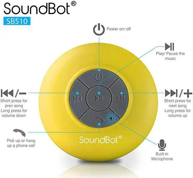 Alt view image 4 of 7 - SB510 HD Water Resistant Bluetooth 30 Shower Speaker Handsfree Portable Speakerphone with Builtin Mic 6hrs of playtime Control Buttons and Dedicated Suction Cup for Showers Bathroom Pool Boat Car Bea