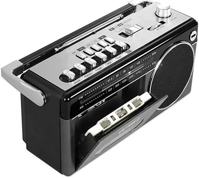 Alt view image 3 of 4 - Mini Bluetooth Boombox with Cassette Player Recorder and AmFM Radio Grey