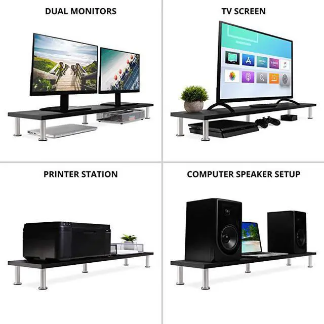 Alt view image 4 of 6 - Dual Monitor Stand for Computer Screens Solid Bamboo Riser Support The Heaviest Monitors Printers Laptops or TVs Perfect Shelf Organizer for Office Desk Accessories amp TV Stands Black