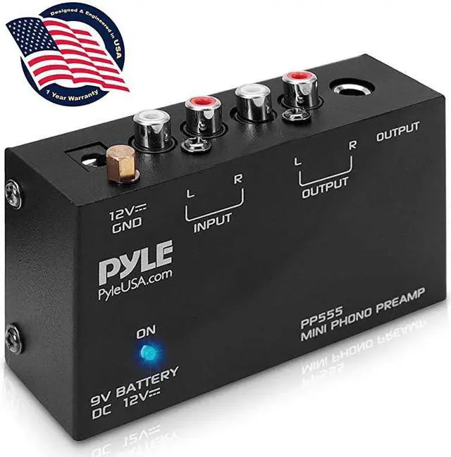 Main image of Phono Turntable Preamp Mini Electronic Audio Stereo Phonograph Preamplifier with 9V Battery Compartment Separate DC 12V Power Adapter RCA Input RCA Output amp Low Noise Operation PP555