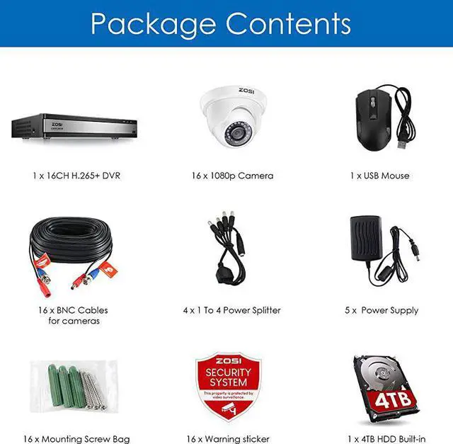 Alt view image 2 of 7 - H265+ 1080p 16 Channel Security Camera System16 Channel CCTV DVR with Hard Drive 4TB and 16 x 1080p Indoor Outdoor Dome Camera 80ft Night Vision 105° View Angle Remote Control Alert Push