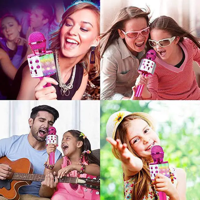 Alt view image 2 of 7 - Bluetooth 4 in 1 Karaoke Wireless Microphone with LED Lights Portable Microphone for Kids Best Gifts Toys for Kids Girls Boys and Adults Purple
