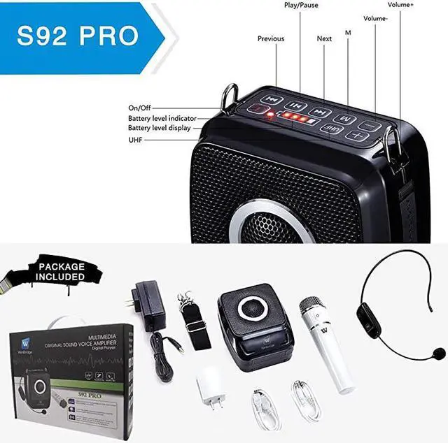 Alt view image 7 of 7 - Portable PA System, Bluetooth Speaker with Microphone, 2 Mic and Speaker Small, Wireless Voice Amplifier 25 Watts for Presentation,Teaching, Karaoke etc S92 Pro