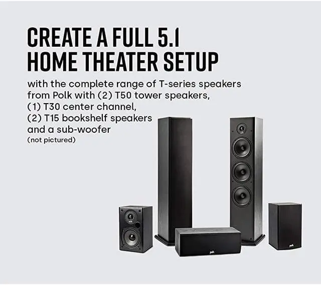 Alt view image 6 of 7 - T30 100 Watt Home Theater Center Channel Speaker - Hi-Res Audio with Deep Bass Response | Dolby and DTS Surround | Single, Black