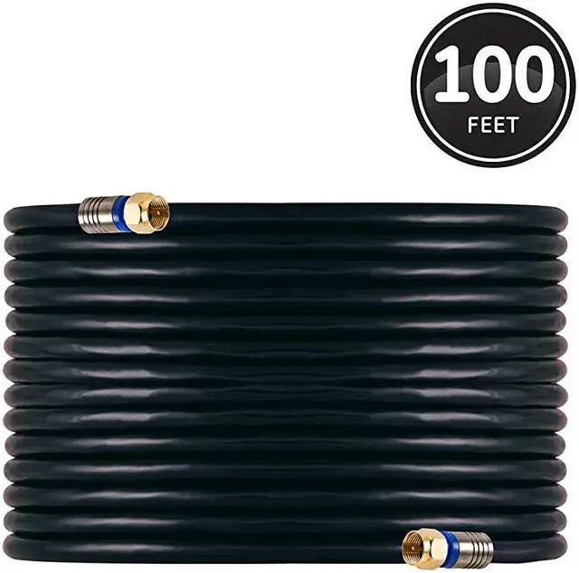 Main image of RG6 Coaxial Cable 100 ft FType Connectors Quad Shielded Coax Cable 3 GHz Digital InWall Rated Ideal for TV Antenna DVR VCR Satellite Cable Box Home Theater Black 34842