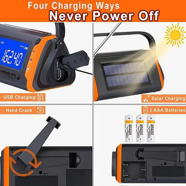 Alt view image 5 of 7 - Weather Crank Radio 4000mAh Portable Solar Powered Hand Crank AMFMNOAA Weather Alert Radio Aux Music Play USB Cell Phone Charger SOS Alarm LED Flashlight for HurricanesTornadoes