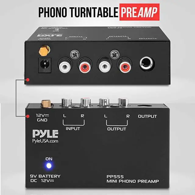 Alt view image 2 of 7 - Phono Turntable Preamp Mini Electronic Audio Stereo Phonograph Preamplifier with 9V Battery Compartment Separate DC 12V Power Adapter RCA Input RCA Output amp Low Noise Operation PP555
