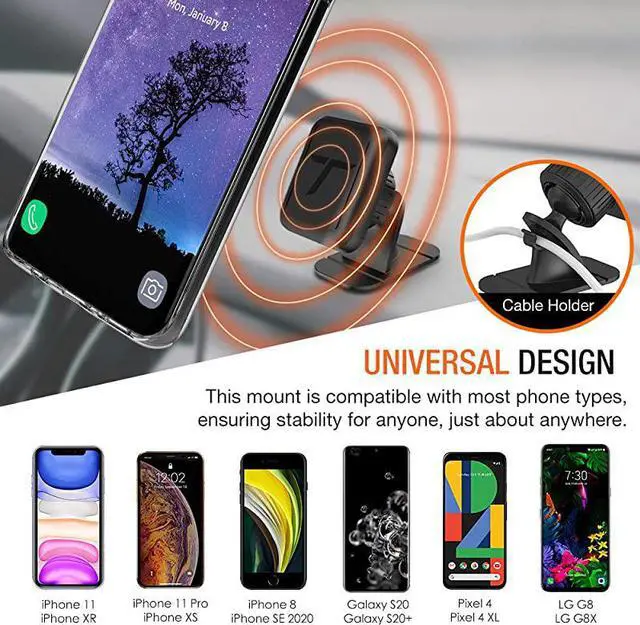Alt view image 3 of 7 - Magnetic Dash Car Mount Phone Holder Desk Stand Compatible with iPhone Samsung Huawei Nokia LG Moto Smartphone Stickon Dashboard 3MAdhesive Bendable Base and Metal Plate Included