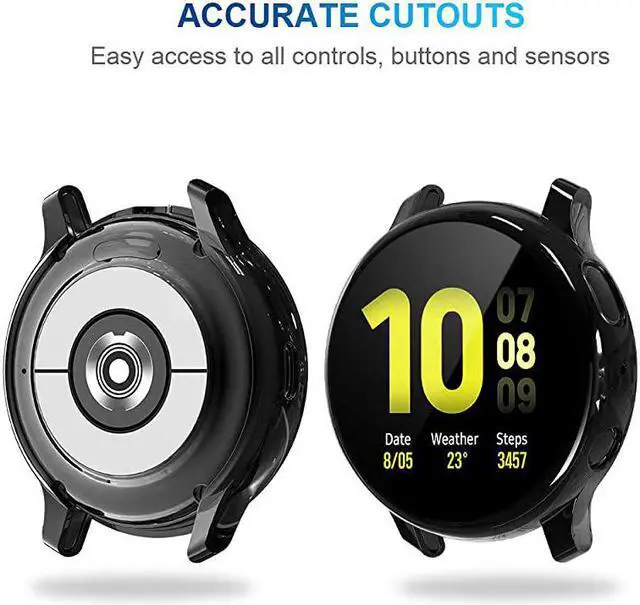 Alt view image 3 of 7 - 2 Pack  Compatible with Samsung Galaxy Watch Active 2 Screen Protector Case 44mm 40mm Soft TPU Bumper Full Around Cover for Samsung Galaxy Watch Active2 44 40 Black 40mm