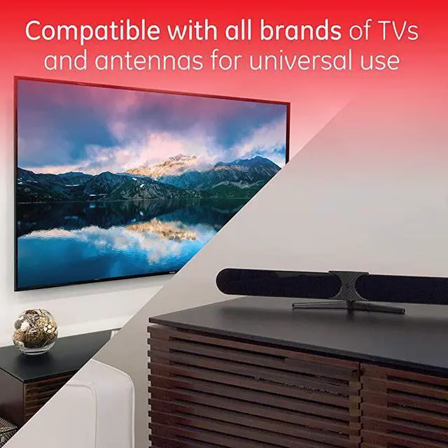 Alt view image 6 of 7 - Indoor TV Antenna Amplifier Low Noise Antenna Signal Booster Clears Up Pixelated Low-Strength Channels HD TV Digital VHF UHF AC Power Adapter Black 42178