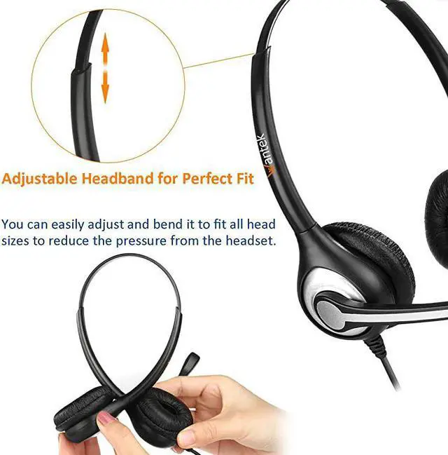 Alt view image 6 of 7 - Corded Telephone Headset Dual wNoise Canceling Mic + Quick Disconnect for Avaya 1416 2410 9508 Aastra 6757i Allworx 9212 Plantronics S12 Mitel 5330 Comdial Digium Landline Deskphones602QS1