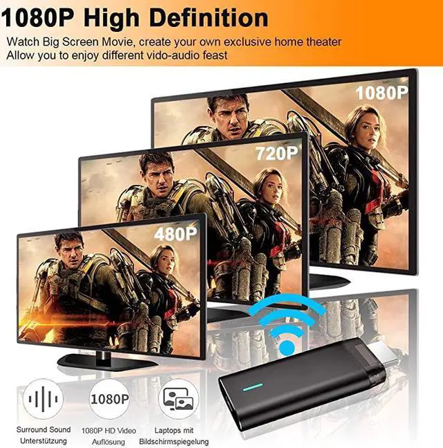 Alt view image 6 of 7 - Wireless Display Dongle  1080P Wireless HDMI Adapter Miracast Dongle Streaming Media Player Mirroring Screen from Small to Big Screen Support 24G5G Miracast Airplay DLNA