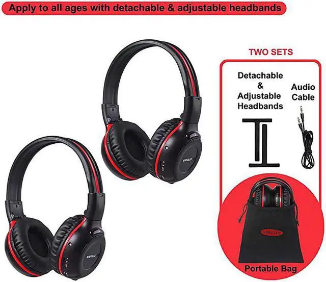 Main image of 2 Pack of Wireless Car Headphones 2 Channel IR Wireless Headphones for Kids in Car Wireless DVD Headphones with Storage Bag for Universal Rear Entertainment System Not for 2017+ Pacifica