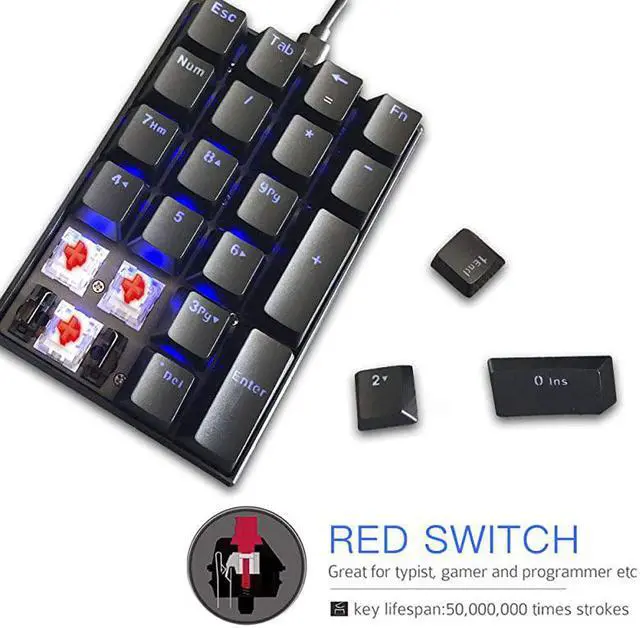 Alt view image 2 of 6 - K23 Mechanical Numeric Keypad Red Switch Wired 21 Keys Mini Numpad Portable Keypad Backlight Gaming Keypad Extended Layout for Cashier