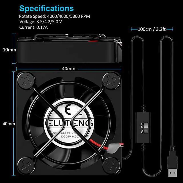 Alt view image 7 of 7 - 40mm USB Fan with 3 Speed Control USB Ventilator 5V Max 5300RPM High Flow VR Cooling Fan Compatible for Receiver DVR Playstation Xbox Computer Cabinet Cooling