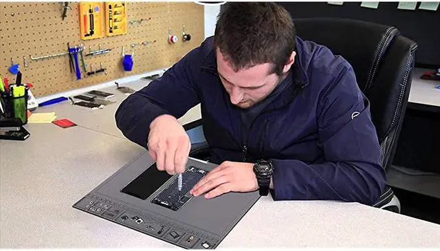 Alt view image 6 of 7 - Anti-Static Mat ESD Safe for Electronic Includes ESD Wristband and Grounding Wire,  Silicone Soldering Repair Mat 932°F Heat Resistant for iPhone iPad iMac, Laptop, Computer, 15.9” x 12” Grey