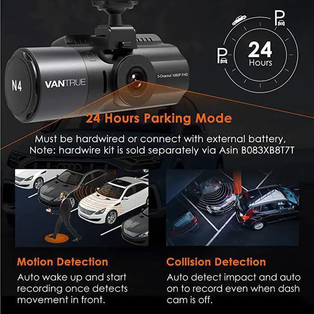 Alt view image 4 of 7 - N4 3 Channel Dash Cam 4K+1080P Dual Channel 1440P+1080P+1080P Front Inside Rear Three Way Triple Car Dash Camera IR Night Vision Capacitor 24 Hours Parking Mode Support 256GB Max