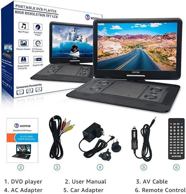 Alt view image 2 of 7 - 17.9’’ Large Portable DVD/CD Player with 15.6‘’ Swivel Screen, 1366x768 HD LCD TFT, 6 Hrs 5600mAH Rechargeable Battery, Regions Free, Support USB/SD Card/ Sync TV , High Volume Speaker