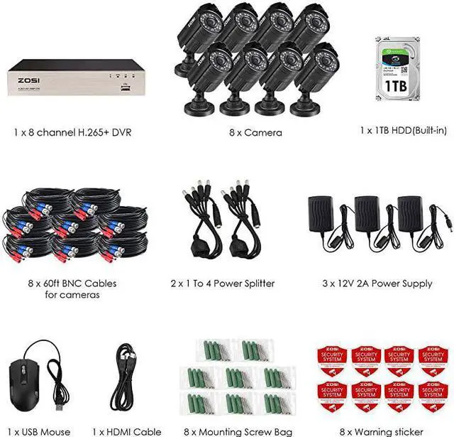 Alt view image 2 of 7 - 8CH Security Cameras System with Hard Drive 1TB5MP Lite H265+ 8Channel CCTV DVR Recorder with 8pcs 1080P HD Indoor Outdoor 1920TVL Surveillance Cameras with Night Vision for 247 Recording