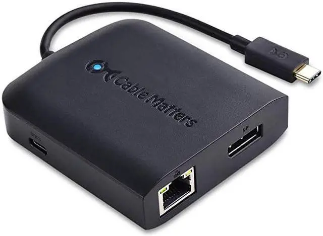 Main image of USB C Multiport Adapter USB C Hub with DisplayPort 8K 2X USB 20 Fast Ethernet and 60W Charging in Black USBC and Thunderbolt 3 Port Compatible with MacBook Pro and More
