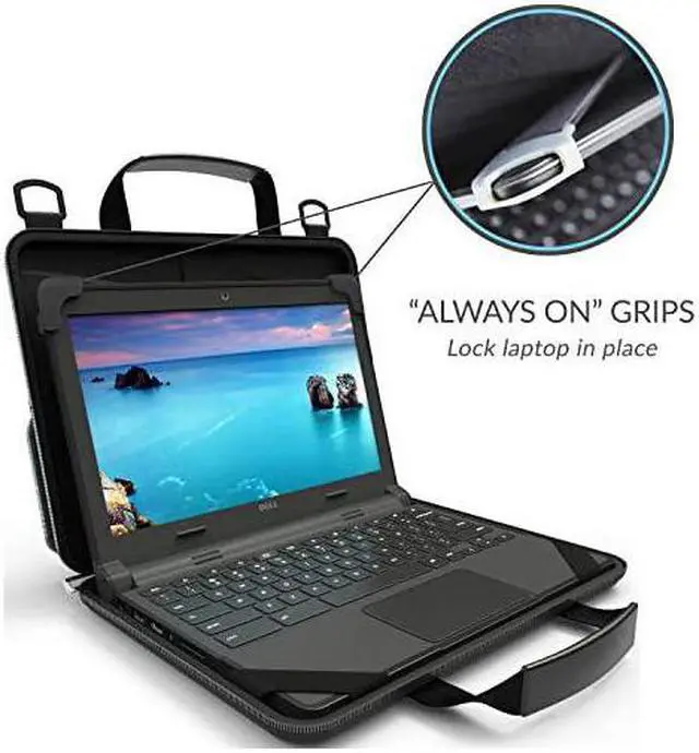Alt view image 3 of 7 - 11116 inch Workin Chromebook Laptop Case with Pouch and Shoulder Strap Black PU