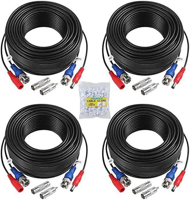 Main image of 100ft BNC Video and Power Security Camera Cable with BNC Connectors and RCA Adapters for CCTV Camera System Black