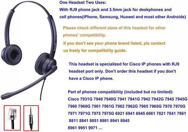 Alt view image 7 of 7 - Headset with Microphone Noise Cancelling with RJ9 Jack 35mm Connector for Office Call Center Landline Deskphone Cell Phone PC Laptop Work for Cisco 7941 7965 6941 7861 8811 8961