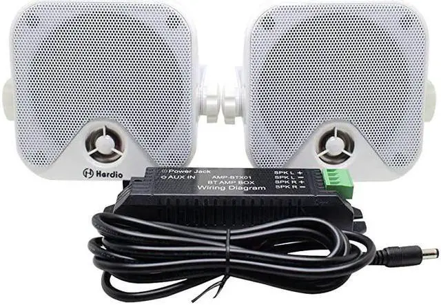 Main image of 4 Inches Marine Box Bluetooth Speakers Compact Waterproof Audio Stereo Sound System with 100 Watt Power for Boat Golf cart Jeep ATV UTV Truck Heavy Duty Powersports Vehicles Courtyard White