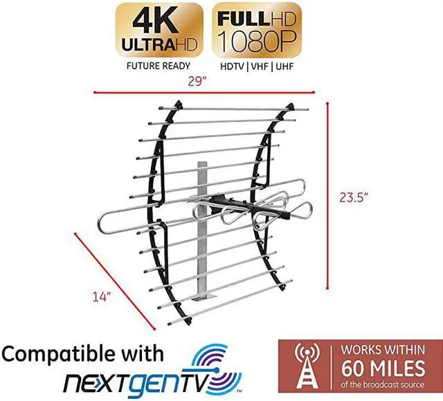 Alt view image 2 of 7 - Attic Mount TV Antenna Long Ran Antenna Supports 4K 1080P Digital HDTV VHF UHF Indoor Directional Antenna Mounting Pole Included Out of Sight Compact Design 33692