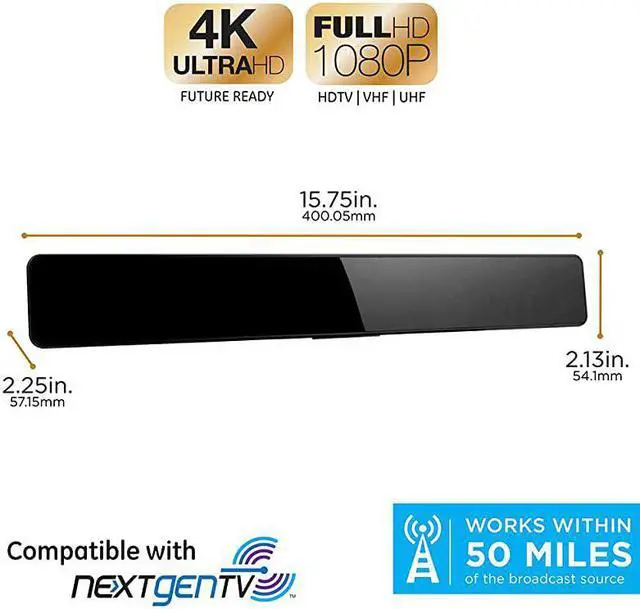 Alt view image 3 of 7 - Amplified TV Antenna Indoor Bar Design Long Range Supports 4K 1080P HD Digital VHF UHF Smart TV Indoor Antenna Amplifier Signal Booster Black 47331