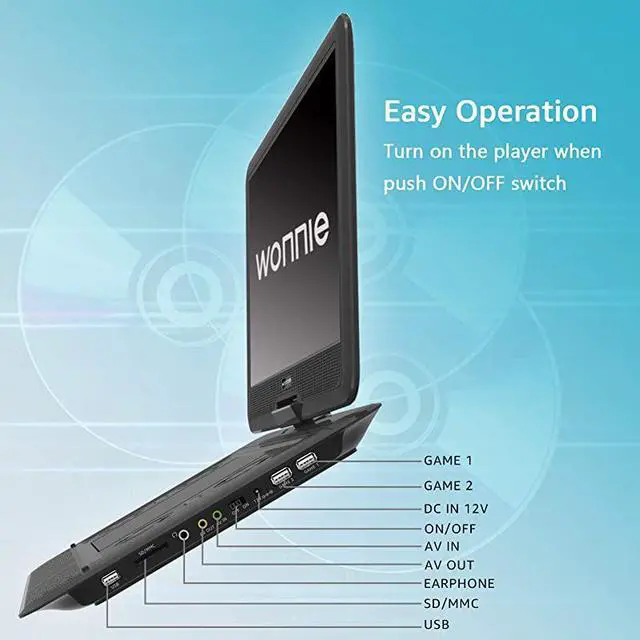 Alt view image 3 of 7 - 17.9’’ Large Portable DVD/CD Player with 15.6‘’ Swivel Screen, 1366x768 HD LCD TFT, 6 Hrs 5600mAH Rechargeable Battery, Regions Free, Support USB/SD Card/ Sync TV , High Volume Speaker