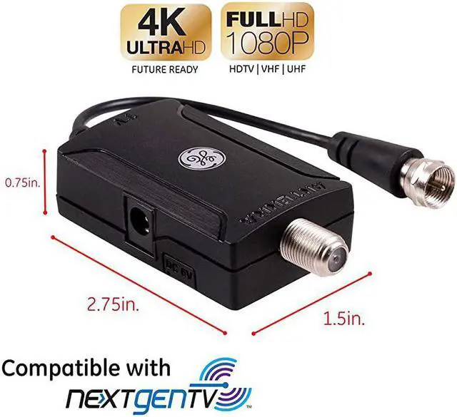 Alt view image 3 of 7 - Indoor TV Antenna Amplifier Low Noise Antenna Signal Booster Clears Up Pixelated Low-Strength Channels HD TV Digital VHF UHF AC Power Adapter Black 42178