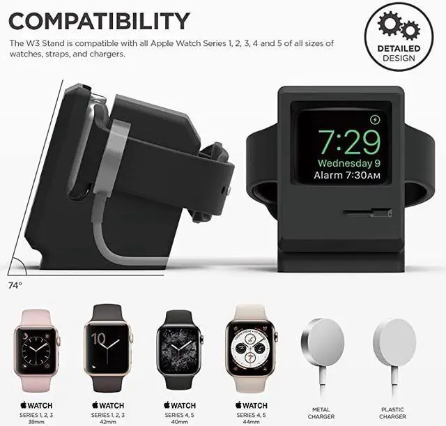 Alt view image 4 of 6 - W3 Stand Compatible with Apple Watch Series 6SE54321 44mm 42mm 40mm 38mm Black