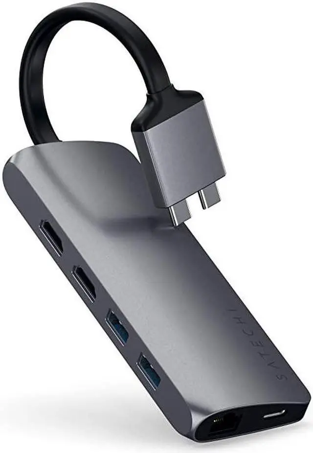 Main image of TypeC Dual Multimedia Adapter with Dual 4K HDMI USBC PD Gigabit Ethernet MicroSD Card Readers USB 30 Compatible with 2020 MacBook Pro 2020 MacBook Air 2020 Mac Mini Space Gray