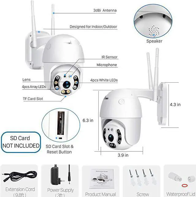 Alt view image 6 of 6 - Tilt Outdoor Security Camera 1080P Home WiFi IP Camera Tilt Dome Surveillance Cam Two Way Audio Motion Detection Clear Night Vision Onvif Waterproof CCTV Camera Support Max 128G SD
