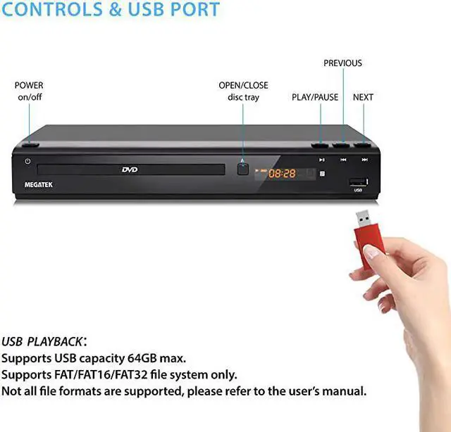 Alt view image 6 of 7 - DVD Player Compact DVD Player for TV with HDMIAVCoaxial Outputs CD Player for Home MultiRegion RegionFree DVDs DivX MP4 MP3 USB PALNTSC System Metal Case w Remote HDMI Cable