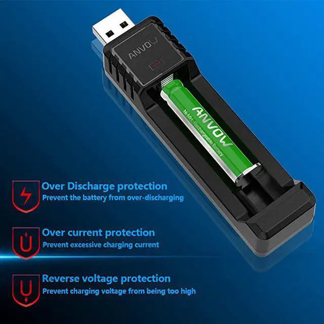 Alt view image 3 of 6 - Smart AAAA Battery Charger with 2 Counts Rechargeable AAAA Batteries NiMH 12V 400mAh 1200 Cycles Surface Pen Active Stylus Rechargables Battery