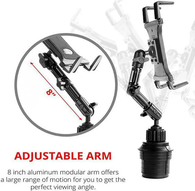 Alt view image 2 of 7 - Tablet Cup Holder Mount for Car or Truck by  Enduro Series Heavy Duty ELD Mount Aluminum 3Way Adjustable Arm with Universal Spring Loaded Tablet Cradle