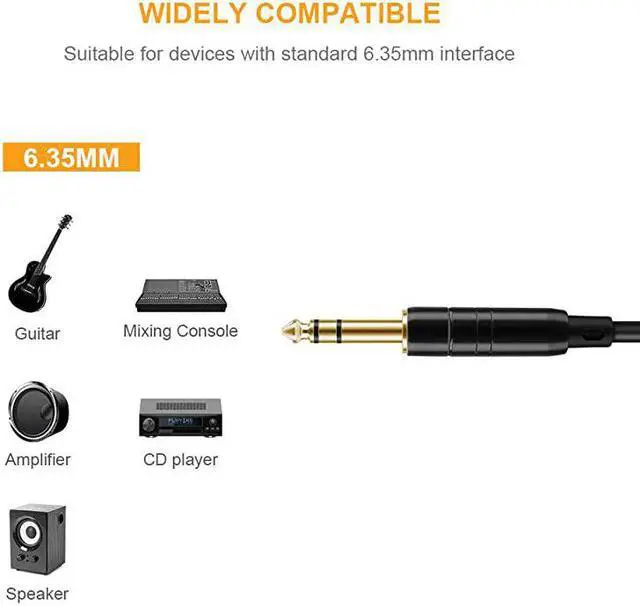 Alt view image 5 of 6 - 14 TRS Cable 2Pack 33FT 14 Inch to 14 Inch 635mm Balanced Stereo Audio Cable for Studio MonitorsMixerYamaha SpeakerReceiverBlack