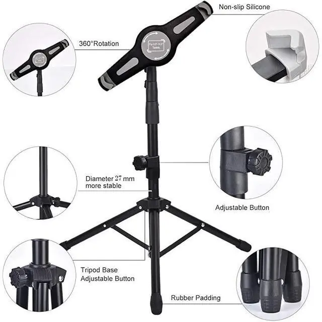 Alt view image 3 of 5 - Tripod Stand for IPad  Foldable Floor Height Adjustable Tablet Tripod Stand for iPad Mini iPad Air iPad 1234 and All 812 Inch Tablets Bluetooth Remote Control As Gift