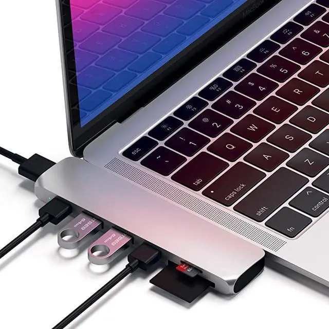 Main image of Aluminum TypeC Pro Hub Adapter Thunderbolt 3 40Gbs 4k HDMI PassThrough Charging SDMicro Card Reader 2 USB 30 Ports for 20162017 MacBook Pro 13Inch and 15Inch Silver