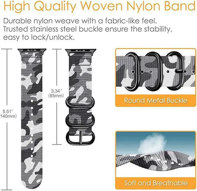 Alt view image 5 of 7 - Band Compatible with Apple Watch 44mm 42mm, Lightweight Breathable Woven Nylon Sport Wrist Strap with Metal Buckle Compatible 44mm 42mm Apple Watch Series SE / 6/5/4/3/2/1