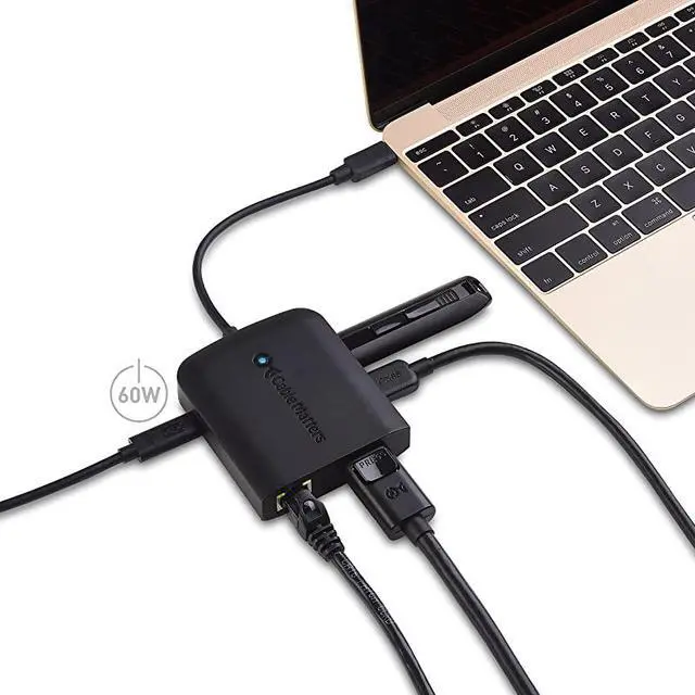 Alt view image 6 of 7 - USB C Multiport Adapter USB C Hub with DisplayPort 8K 2X USB 20 Fast Ethernet and 60W Charging in Black USBC and Thunderbolt 3 Port Compatible with MacBook Pro and More