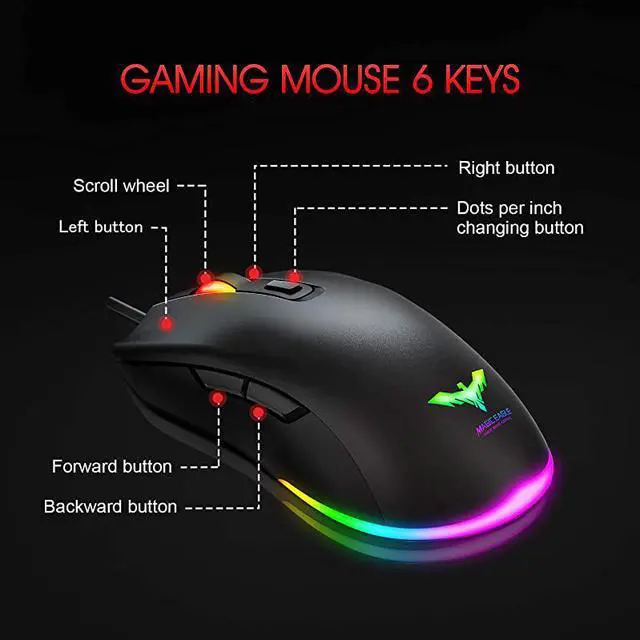 Alt view image 5 of 7 - Wired Gaming Keyboard Mouse Combo LED Rainbow Backlit Gaming Keyboard RGB Gaming Mouse Ergonomic Wrist Rest 104 Keys Keyboard Mouse 4800 DPI for Windows & Mac PC Gamers (Black)