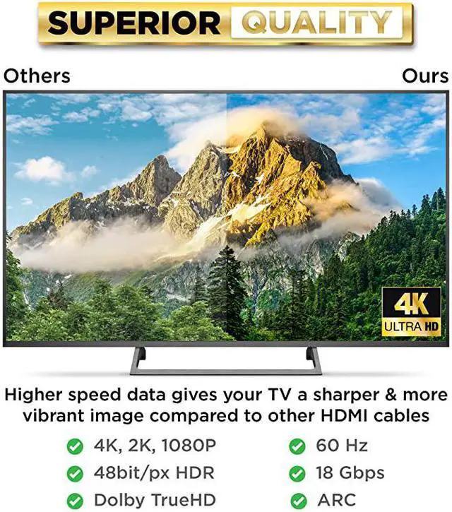 Alt view image 4 of 7 - 4K HDMI Cable 10 ft | High Speed Braided Nylon Gold Connectors 4K 60Hz Ultra HD 2K 1080P Dolby ARC Compatible | for Laptop Monitor PS5 PS4 Xbox One Fire TV Apple TV More