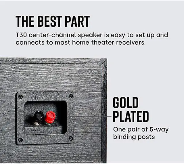 Alt view image 3 of 7 - T30 100 Watt Home Theater Center Channel Speaker - Hi-Res Audio with Deep Bass Response | Dolby and DTS Surround | Single, Black